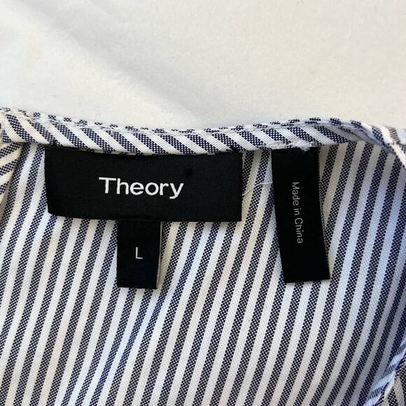 Theory Lexandra Mason Pinstripe Peplum Blouse Top | Size: Large - Picture 7 of 8